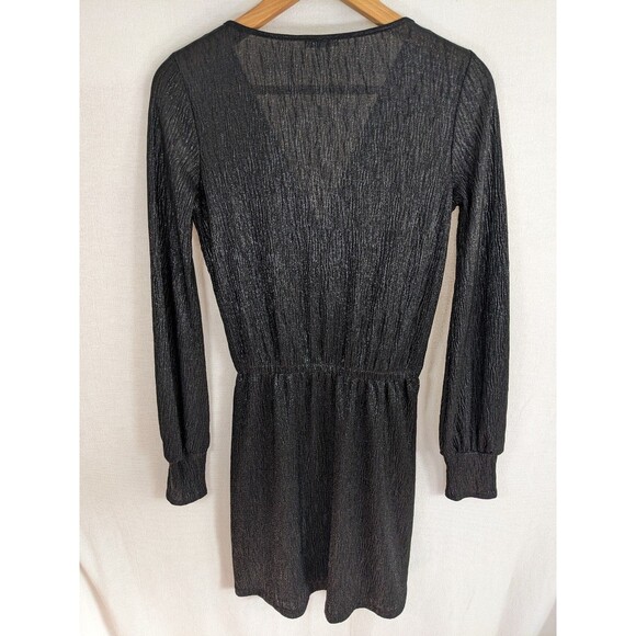 Zara Faux Wrap Dress Metallic Black Shimmer Slinky Textured Sz 8 (S/M) - Picture 3 of 8